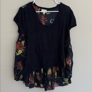 Anthropologie Deletta Navy Floral Peplum blouse